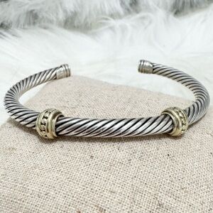 David Yurman 5mm Cable Cuff .925 14K Double Station Metro Bracelet